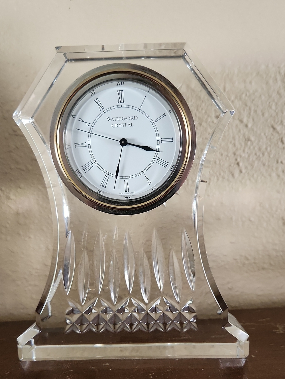 Waterford Crystal Mantel Clock with Gold-Tone Bezel and White Dial